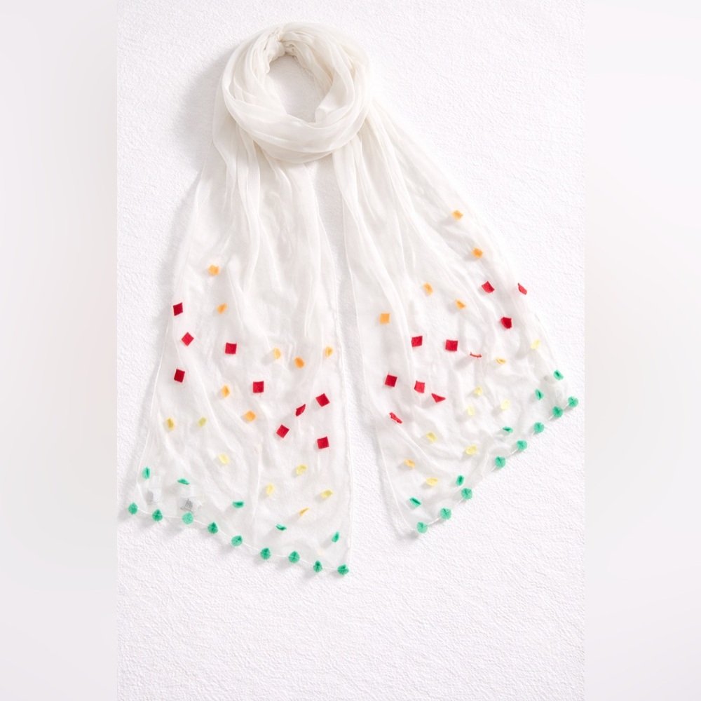 The Worth Collection Silk Chiffon Scarf Sheer White Multicolor 89x20